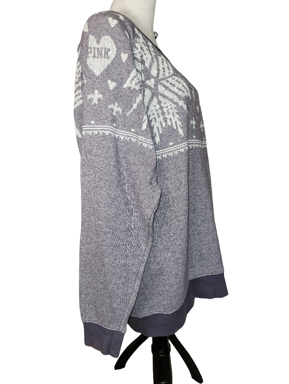 Victoria's Secret Pink Oversized Snowflake Sweater/Tunic Gray White Size Large - Picture 4 of 14